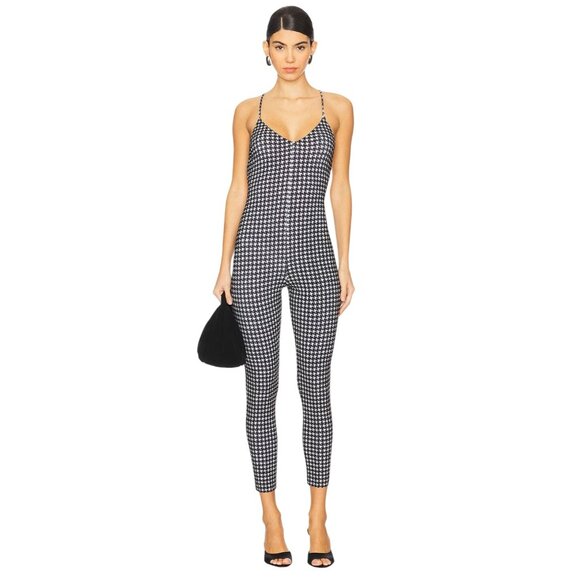 Norma Kamali Low Back Fara Slip Catsuit in Medium Houndstooth Medium New Womens - Picture 3 of 15